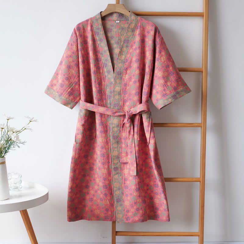 Cotton Gauze Vintage Floral Summer Bathrobe