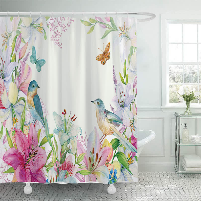 Chinoiserie Bird & Flower Water-proof Shower Curtain