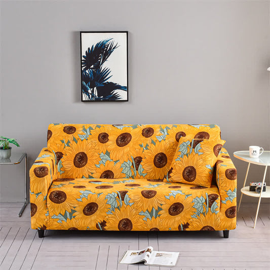 Elastic Stretchable Rural Sunflower Couch Cover