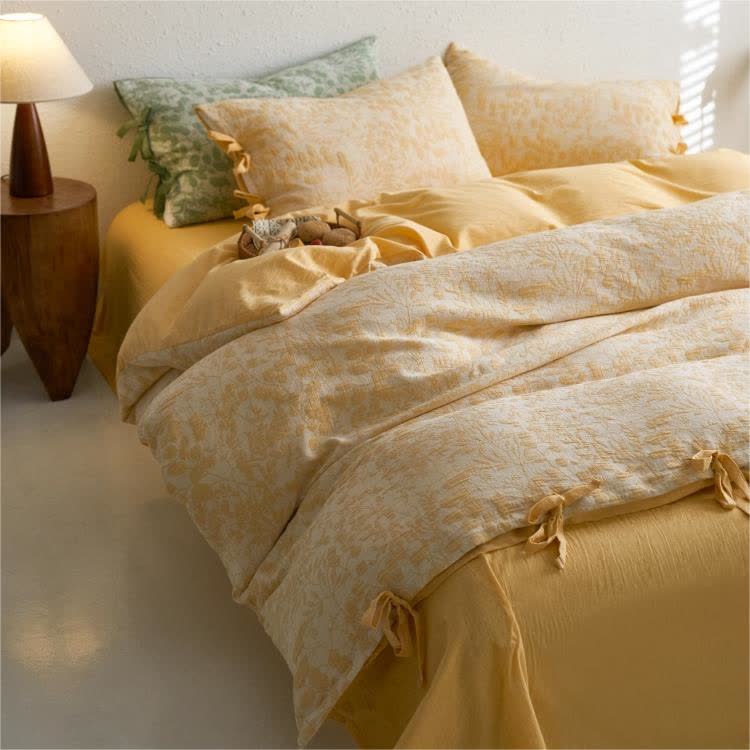 Floral Double Layer Cotton Gauze Bedding Set (4PCS)