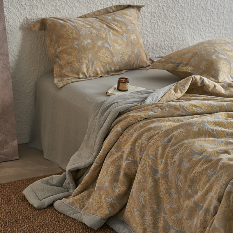 Neutral Floral Cotton Gauze Bedding Collection