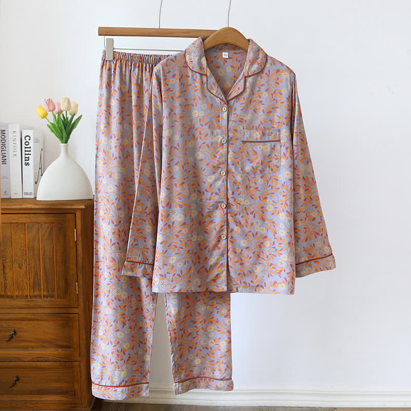 Vintage Cotton Silk Lapel Loungewear Set