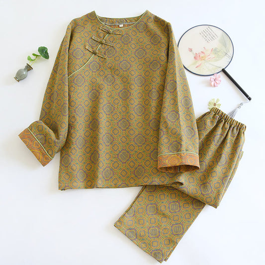 Retro Frog Button Cotton Breathable Pajama Set