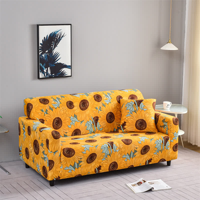 Elastic Stretchable Rural Sunflower Couch Cover