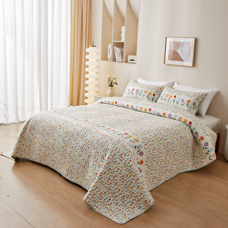 Pure Cotton Quilted Colorful Floral Bedding