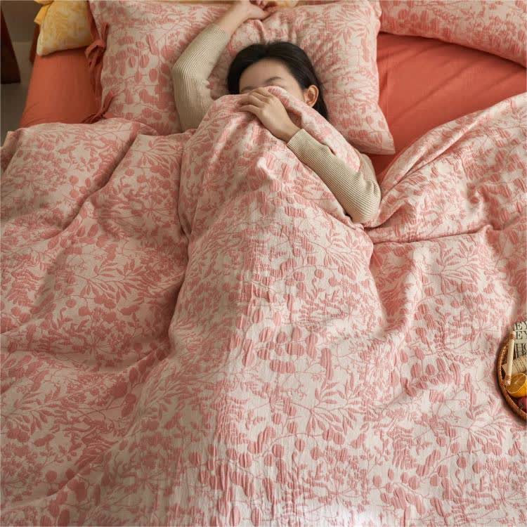 Floral Double Layer Cotton Gauze Bedding Set (4PCS)