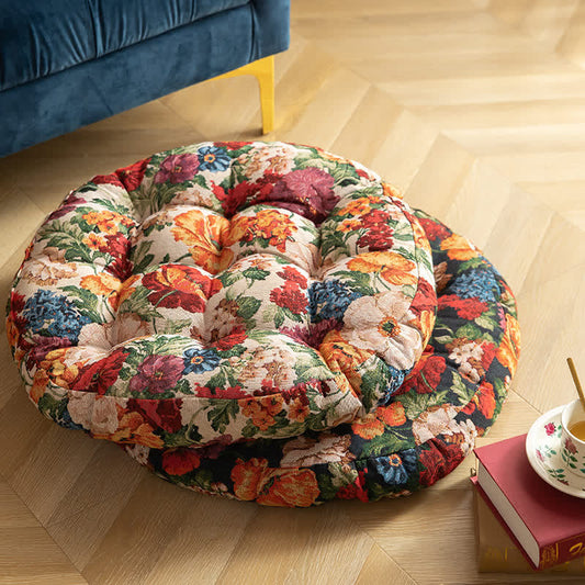 Round Shape Floral Chair Pad Floor Cushion