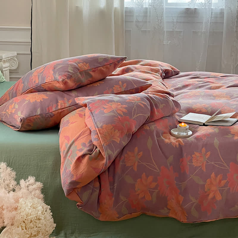 Pastoral Lotus Cotton Gauze Bedding Set (4PCS)