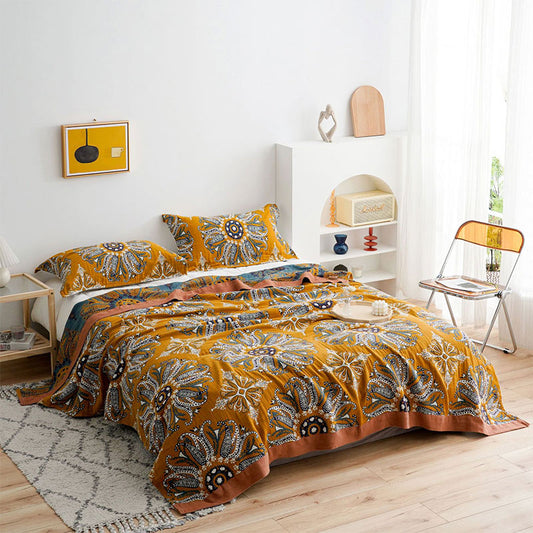 Flower Cotton Gauze Quilt Reversible Blanket - image 0