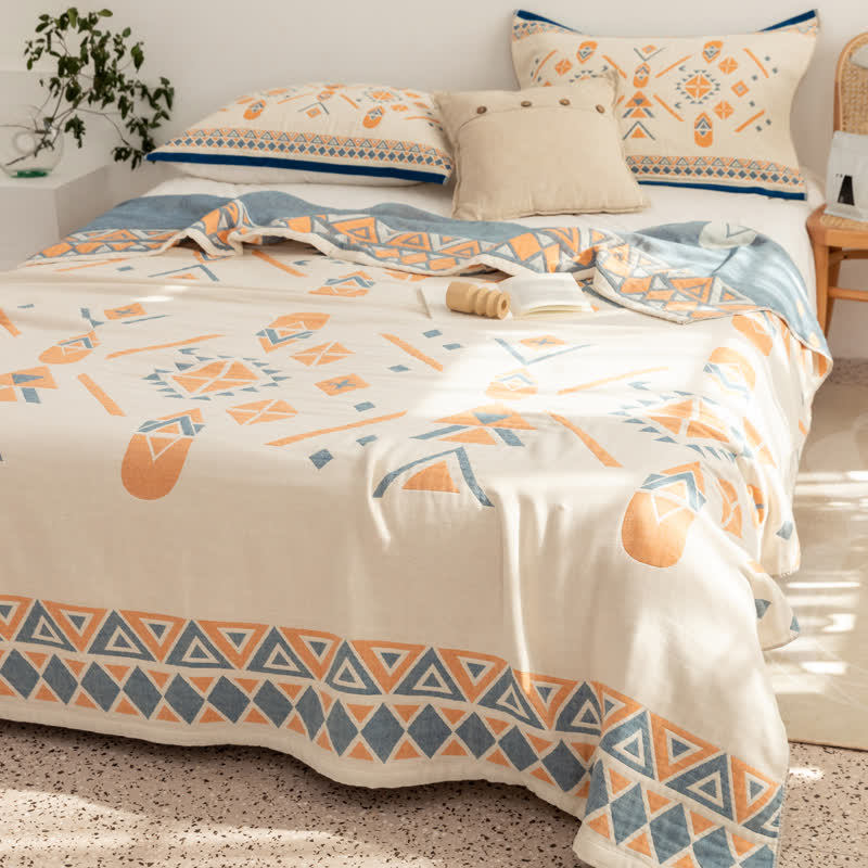 Cotton Gauze Bohemian Geometric Reversible Quilt