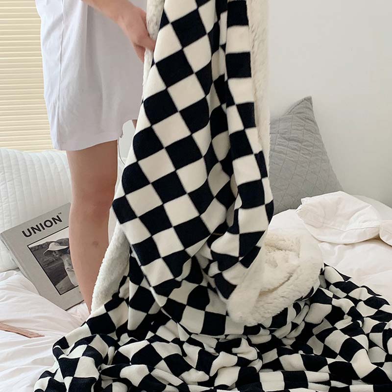 Ownkoti Checkerboard Fuffly Reversible Throw Blanket