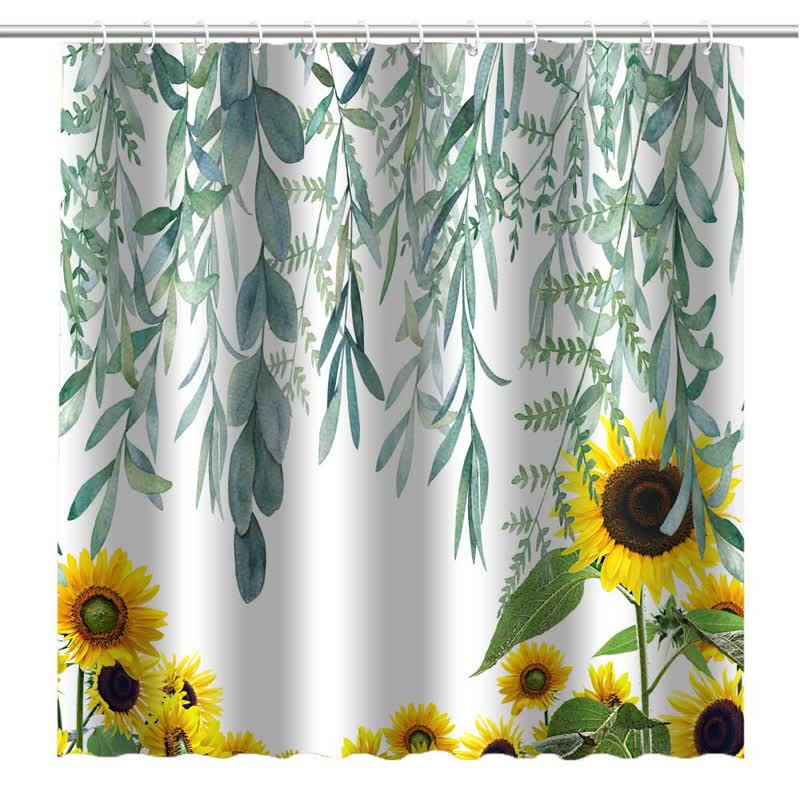 Rustic Sunflower & Leaf Waterproof Shower Curtain