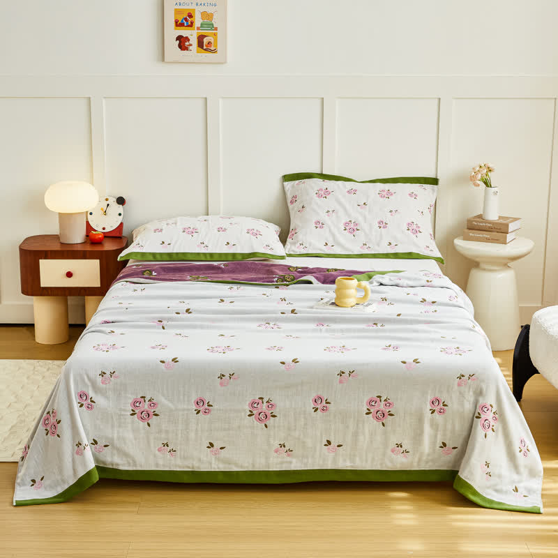 Cotton Gauze Pastoral Rose Summer Quilt