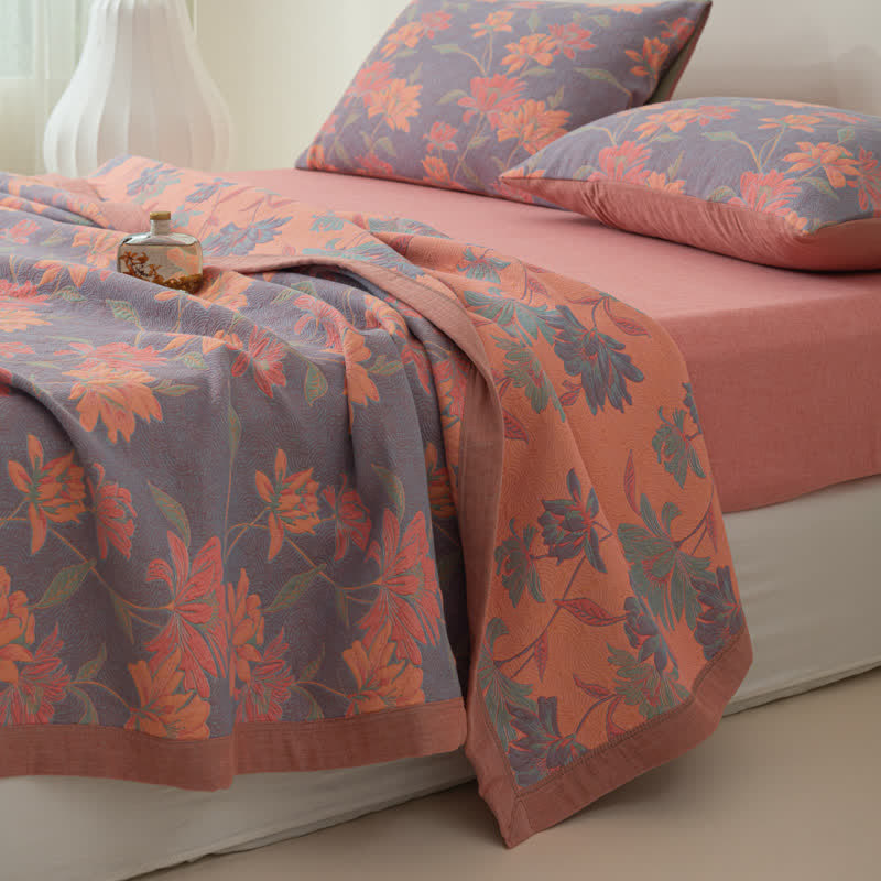 Cotton Gauze Blossoming Flower Luxurious Quilt