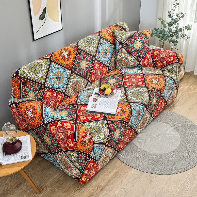 Retro Mandala Flowers Elastic Couch Cover