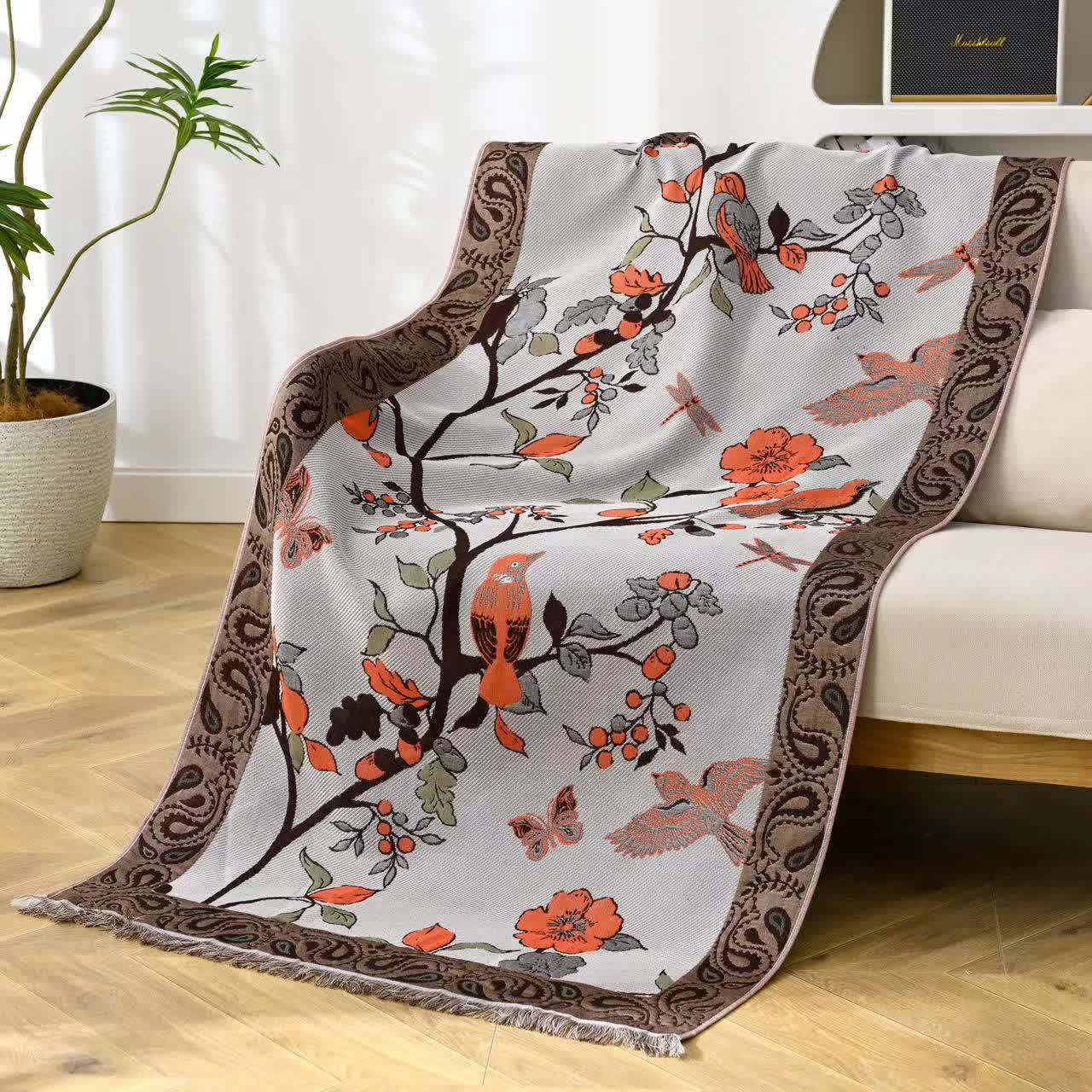 Rural Floral Bird Cotton Gauze Bath Towel