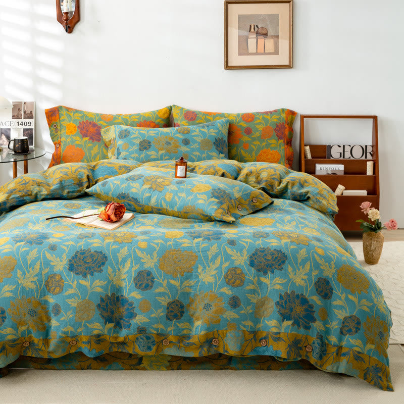 Retro Flower Leaf Cotton Bedding Sets(4PCS) - image 3