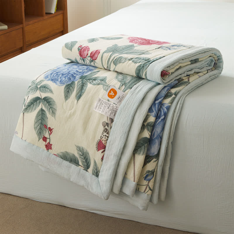 Cotton Gauze Luxurious Peony Soft Quilt