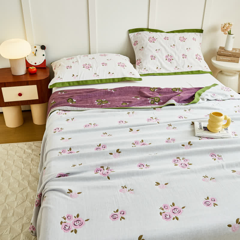 Cotton Gauze Pastoral Rose Summer Quilt