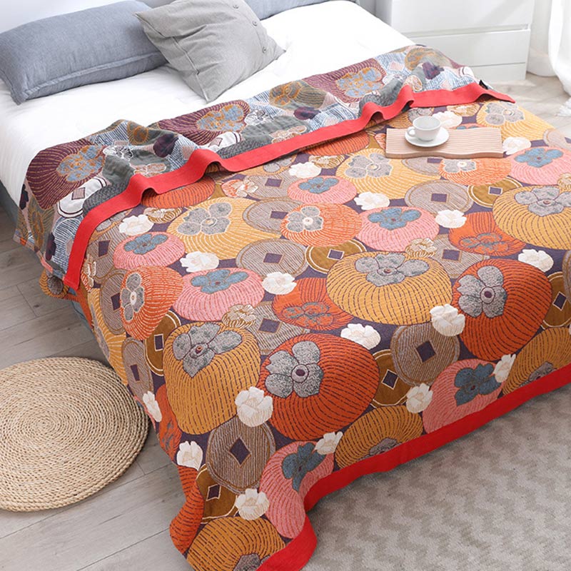 Colorful Persimmon Cotton Gauze Reversible Quilt - image 2