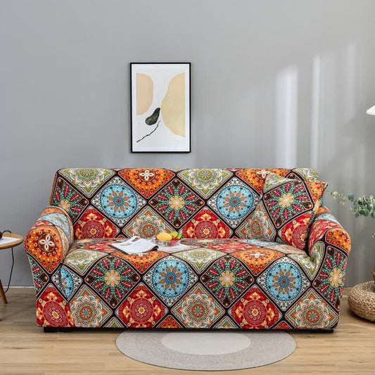 Retro Mandala Flowers Elastic Couch Cover