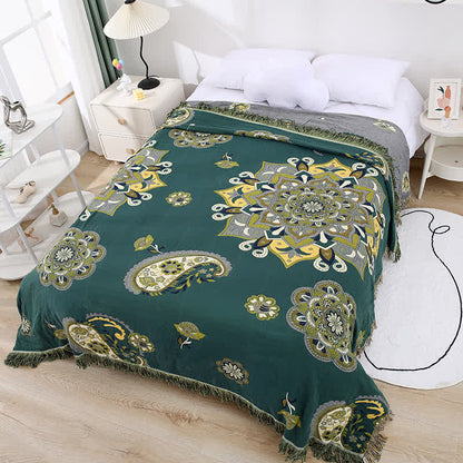 Four Layer Cotton Gauze Retro Tassel Quilt