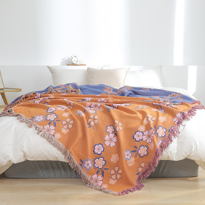 Blooming Flowers Soft Tassel Blanket