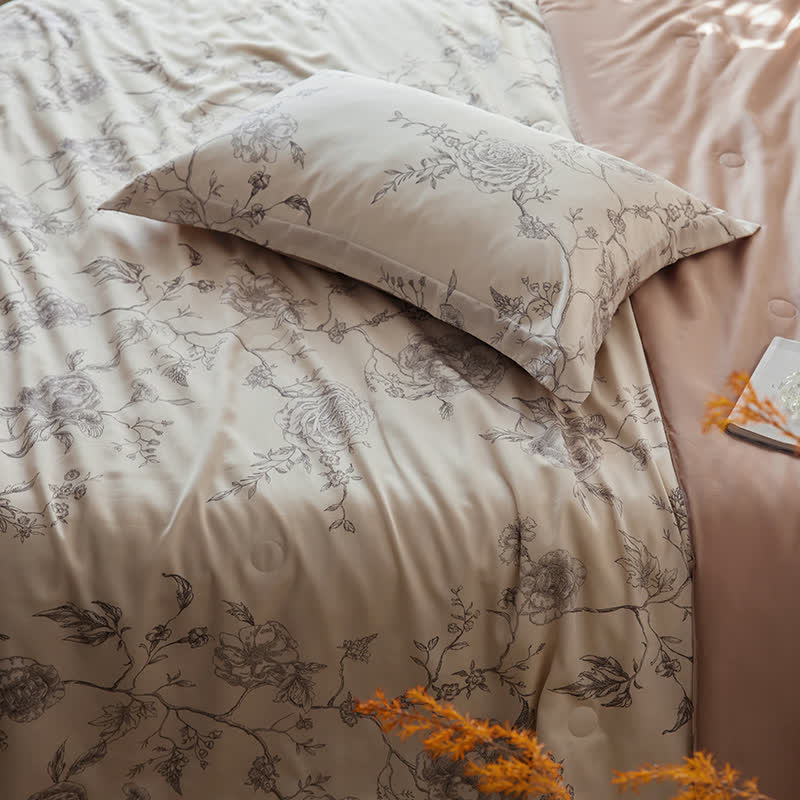 Floral Rose Lyocell Fiber Breathable Bedding