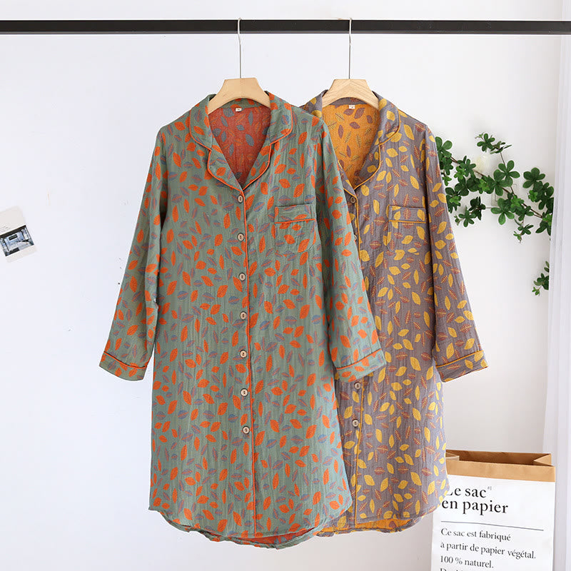 Leaf Tuxedo Button Cotton Nightdress - image 2