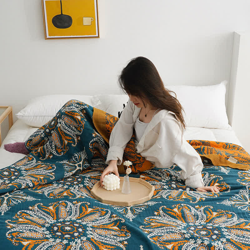 Flower Cotton Gauze Quilt Reversible Blanket - image 12