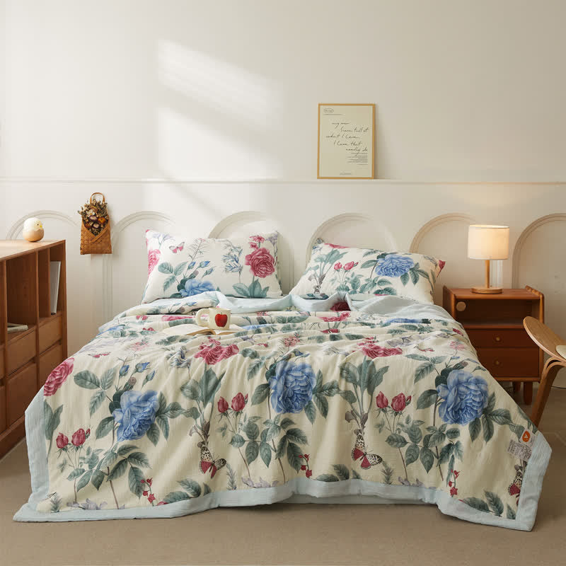 Cotton Gauze Luxurious Peony Soft Quilt