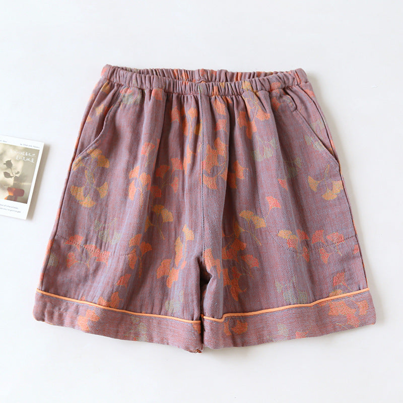 Ginkgo Leaf Cotton Gauze Pajama Shorts