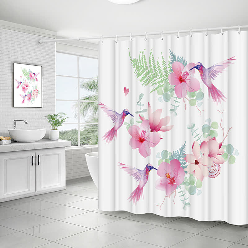 Pastoral Bird & Flower Water-proof Shower Curtain