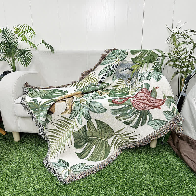 Tropical Leaf & Animal Soft Sofa Blanket