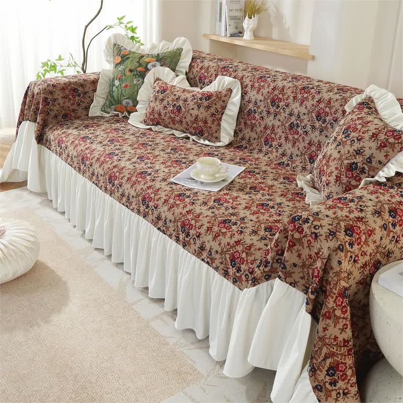 Ruffled Vintage Floral Sofa Cover