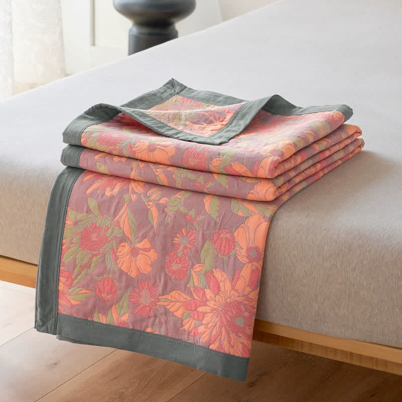 Three Layer Cotton Gauze Floral Quilt