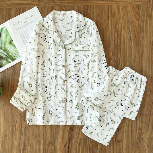 Cute Cat & Leaf Cotton Pajama Set - image 0