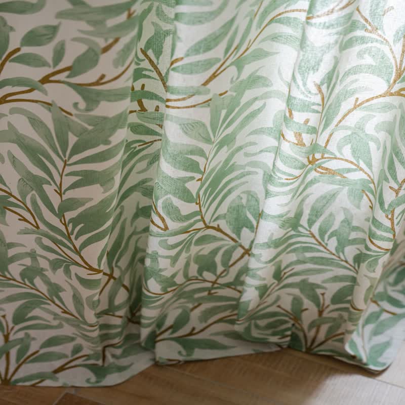 Green Leaves Light Filtering Decorative Curtain