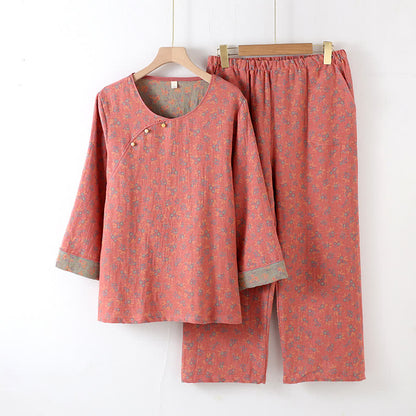 Pastoral Round-neck Cotton Pajama Set