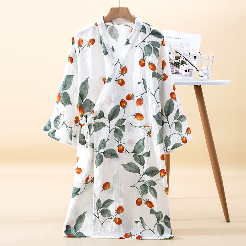 Cotton Gauze Rural Cherry Tomato Bathrobe