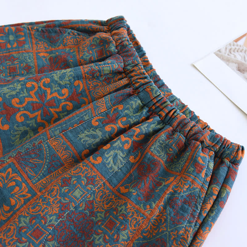 Jacquard Pure Cotton Retro Style Pajama Shorts