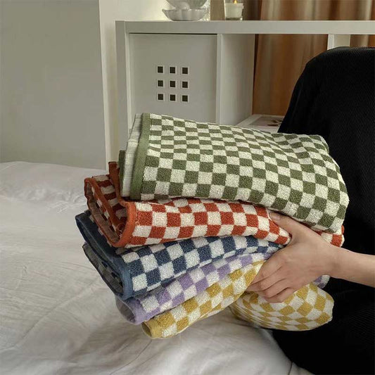 Ownkoti Checkerboard Plaid Colorblock Bath Towel Set