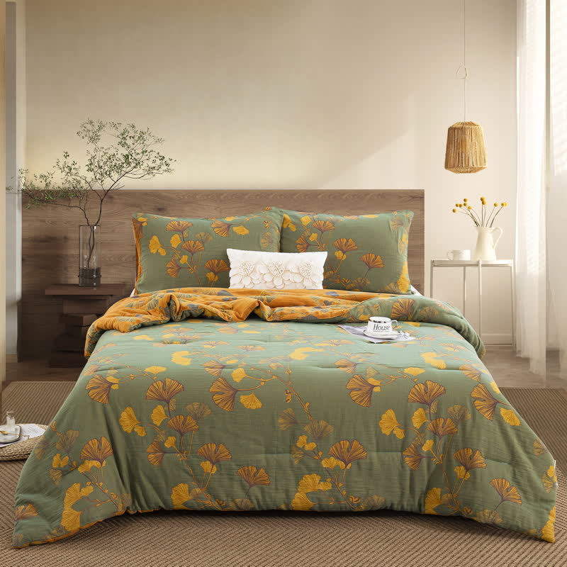 Rustic Ginkgo Leaf Cotton Gauze Bedding