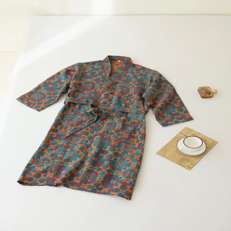 Luxurious Art V-neck Cotton Bathrobe Pajama - image 3