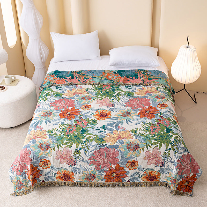 Vintage Tropical Floral  Reversible Gauze Quilt - King - image 0