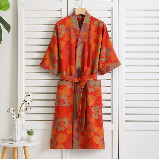 Bright Floral Cotton Gauze Summer Bathrobe