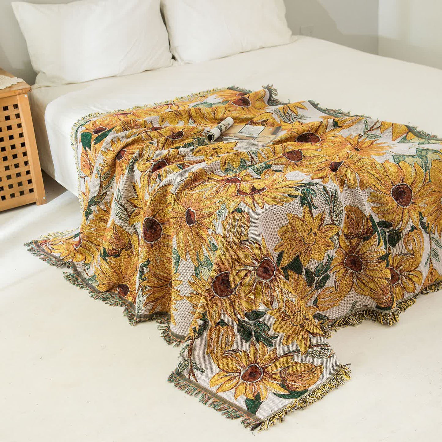 Rural Sunflower Tassel Blanket Tapestry