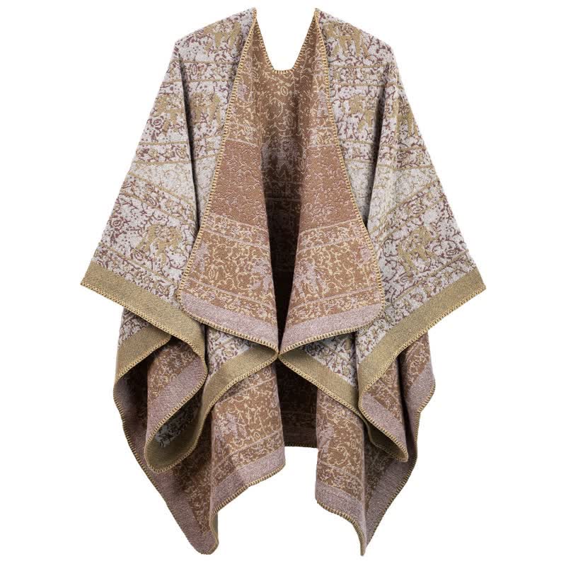 Jacquard Elephant Knitted Acrylic Shawl Wrap