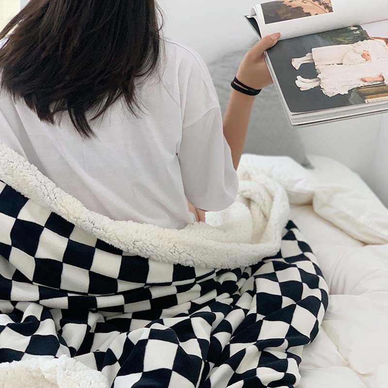 Ownkoti Checkerboard Fuffly Reversible Throw Blanket