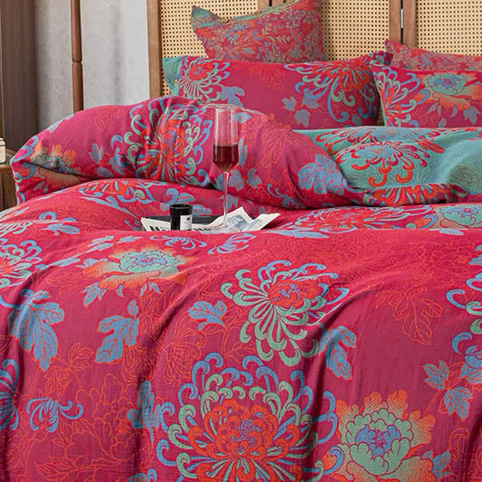 Luxurious Jacquard Floral Cotton Gauze Bedding Set(4PCS)